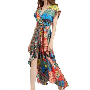 NWT $495 Alice + Olivia Dani Cap-Sleeve Ruffle Kimono Dress in size 2!